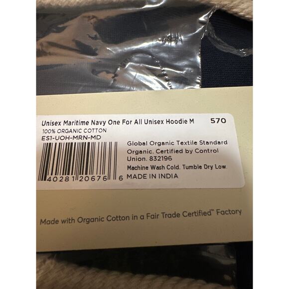 PACT Maritime Navy One for All Unisex Hoodie Sweatshirt Size MEDIUM New - Picture 5 of 6